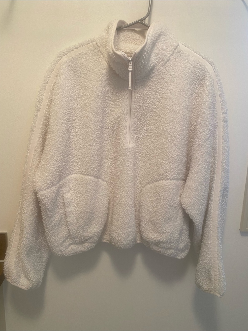 Old Navy White Sherpa Quarter-Zip Pullover Jacket
